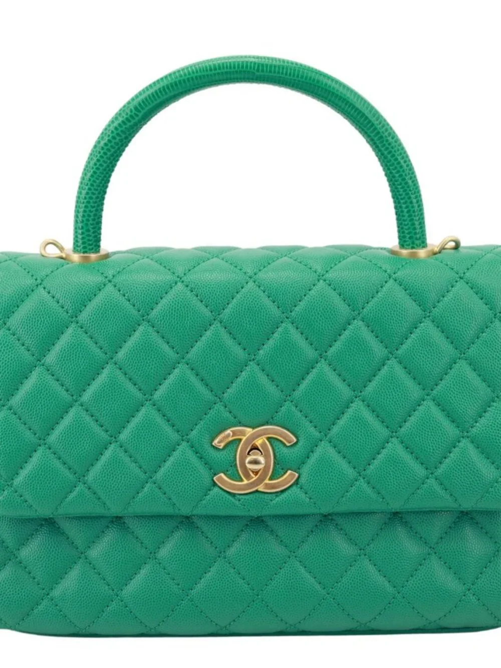 Chanel  Coco Handle Flap Small Quilted Caviar Leather Crossbody Bag Green